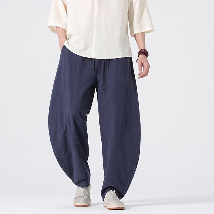 Buddha Stones Lässige, minimalistische Leinenhose für Herren, gerades Bein, mit Taschen und Kordelzug, ideal für Frühling und Sommer - image 11