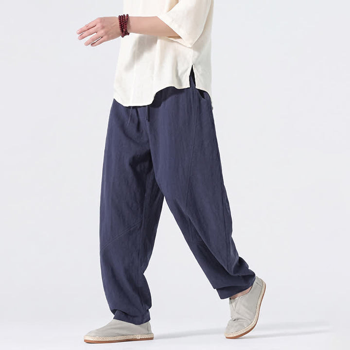 Buddha Stones Lässige, minimalistische Leinenhose für Herren, gerades Bein, mit Taschen und Kordelzug, ideal für Frühling und Sommer - image 12