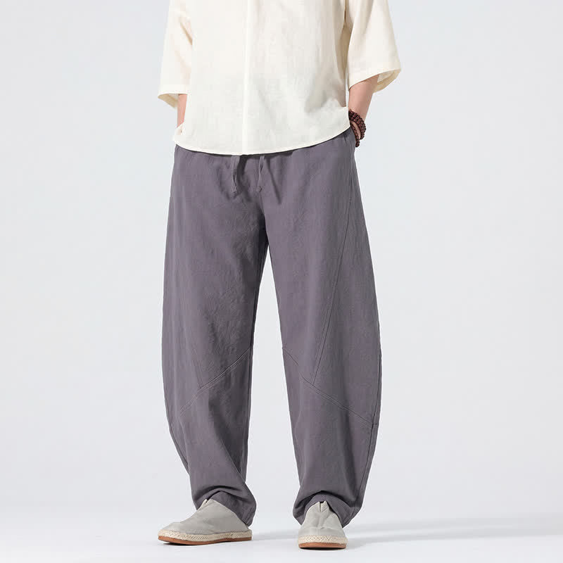 Buddha Stones Lässige, minimalistische Leinenhose für Herren, gerades Bein, mit Taschen und Kordelzug, ideal für Frühling und Sommer - image 3