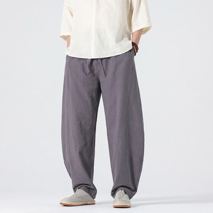 Buddha Stones Lässige, minimalistische Leinenhose für Herren, gerades Bein, mit Taschen und Kordelzug, ideal für Frühling und Sommer - image 3