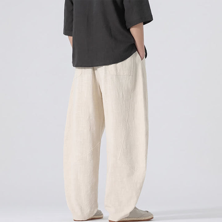 Buddha Stones Lässige, minimalistische Leinenhose für Herren, gerades Bein, mit Taschen und Kordelzug, ideal für Frühling und Sommer - image 32