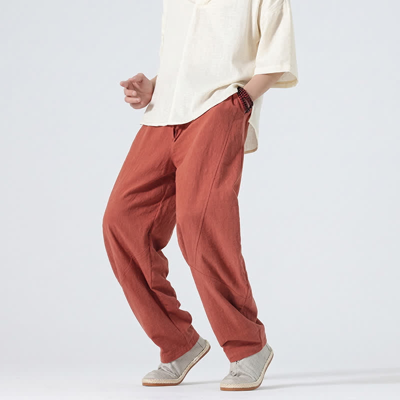 Buddha Stones Lässige, minimalistische Leinenhose für Herren, gerades Bein, mit Taschen und Kordelzug, ideal für Frühling und Sommer - image 22