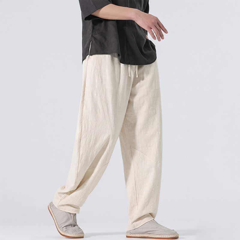 Buddha Stones Lässige, minimalistische Leinenhose für Herren, gerades Bein, mit Taschen und Kordelzug, ideal für Frühling und Sommer - image 31