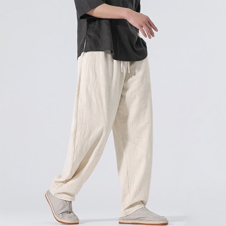 Buddha Stones Lässige, minimalistische Leinenhose für Herren, gerades Bein, mit Taschen und Kordelzug, ideal für Frühling und Sommer - image 31