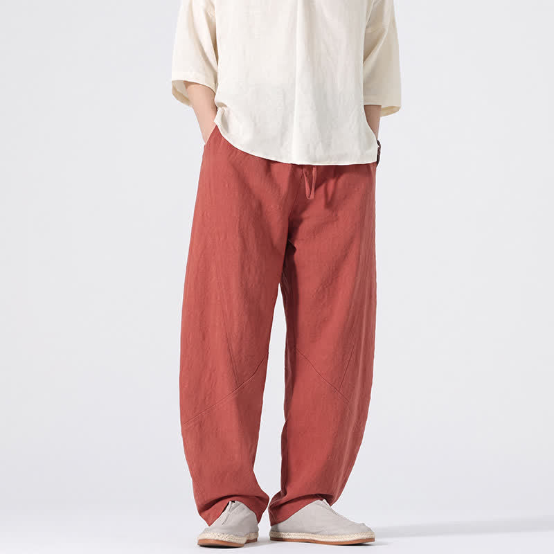 Buddha Stones Lässige, minimalistische Leinenhose für Herren, gerades Bein, mit Taschen und Kordelzug, ideal für Frühling und Sommer - image 19
