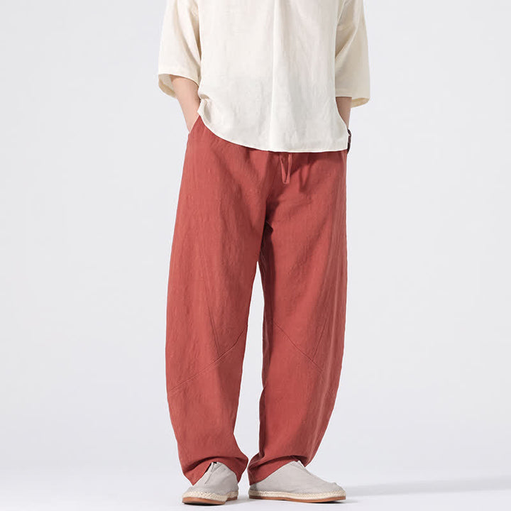 Buddha Stones Lässige, minimalistische Leinenhose für Herren, gerades Bein, mit Taschen und Kordelzug, ideal für Frühling und Sommer - image 19