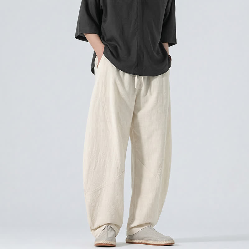 Buddha Stones Lässige, minimalistische Leinenhose für Herren, gerades Bein, mit Taschen und Kordelzug, ideal für Frühling und Sommer - image 30