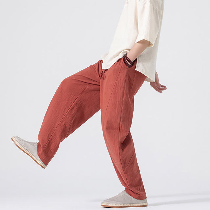 Buddha Stones Lässige, minimalistische Leinenhose für Herren, gerades Bein, mit Taschen und Kordelzug, ideal für Frühling und Sommer - image 23