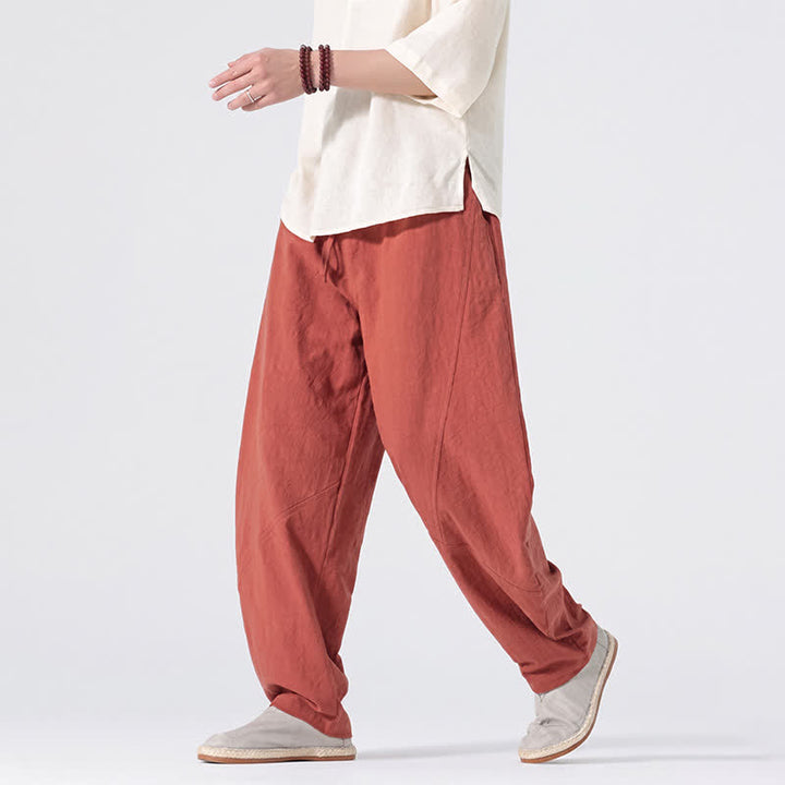 Buddha Stones Lässige, minimalistische Leinenhose für Herren, gerades Bein, mit Taschen und Kordelzug, ideal für Frühling und Sommer - image 21