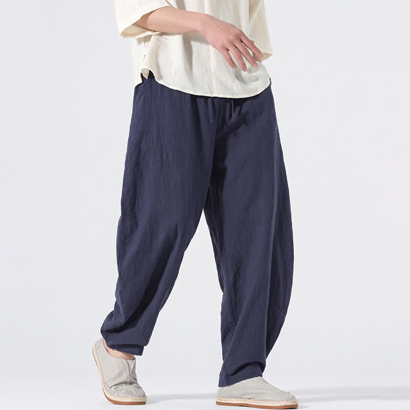 Buddha Stones Lässige, minimalistische Leinenhose für Herren, gerades Bein, mit Taschen und Kordelzug, ideal für Frühling und Sommer - image 15