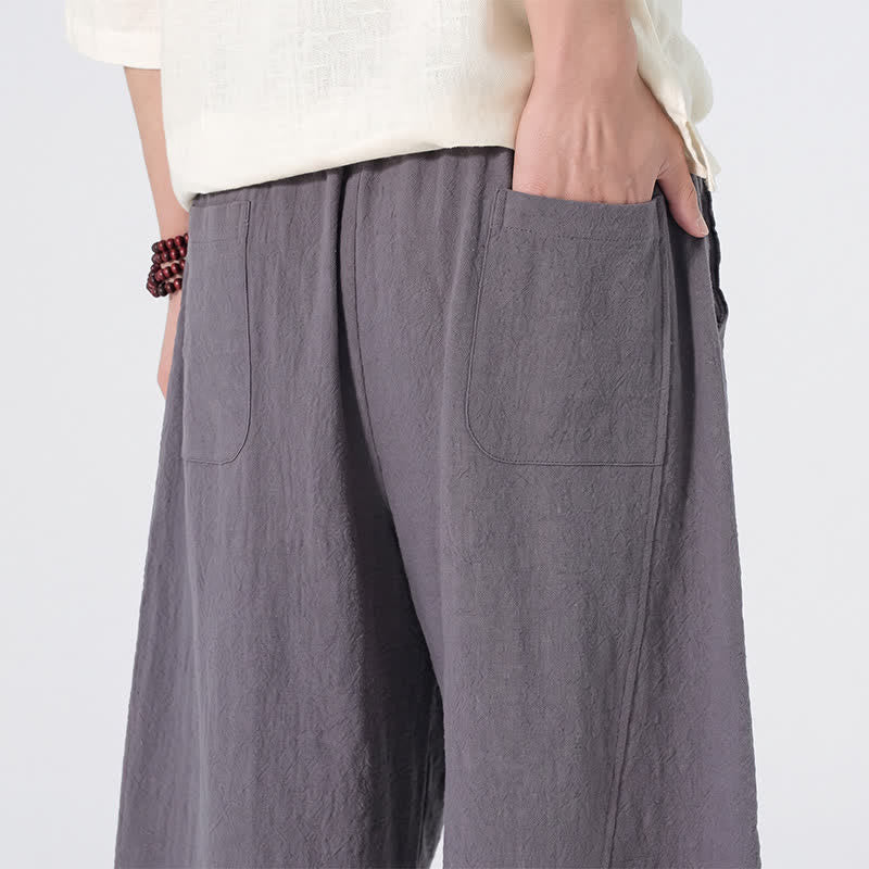 Buddha Stones Lässige, minimalistische Leinenhose für Herren, gerades Bein, mit Taschen und Kordelzug, ideal für Frühling und Sommer - image 7