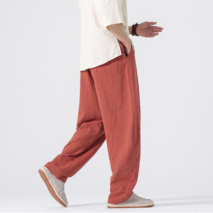 Buddha Stones Lässige, minimalistische Leinenhose für Herren, gerades Bein, mit Taschen und Kordelzug, ideal für Frühling und Sommer - image 24