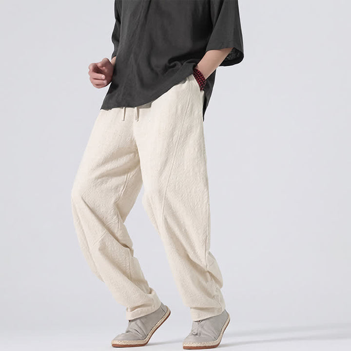 Buddha Stones Lässige, minimalistische Leinenhose für Herren, gerades Bein, mit Taschen und Kordelzug, ideal für Frühling und Sommer - image 29