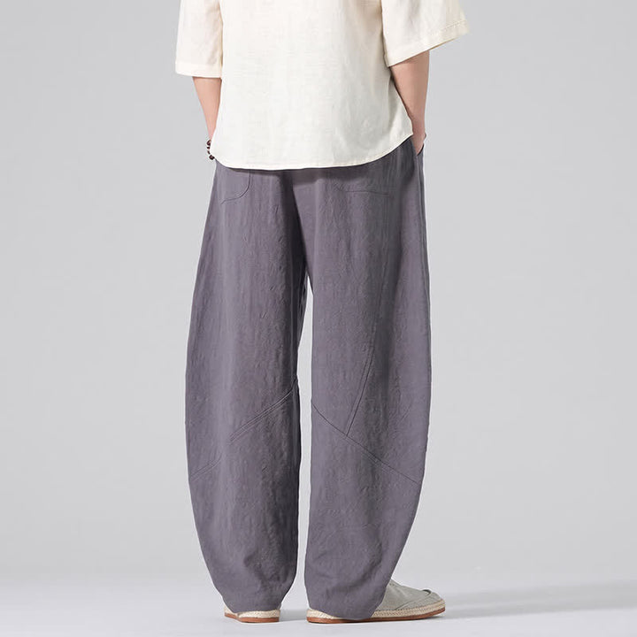 Buddha Stones Lässige, minimalistische Leinenhose für Herren, gerades Bein, mit Taschen und Kordelzug, ideal für Frühling und Sommer - image 5