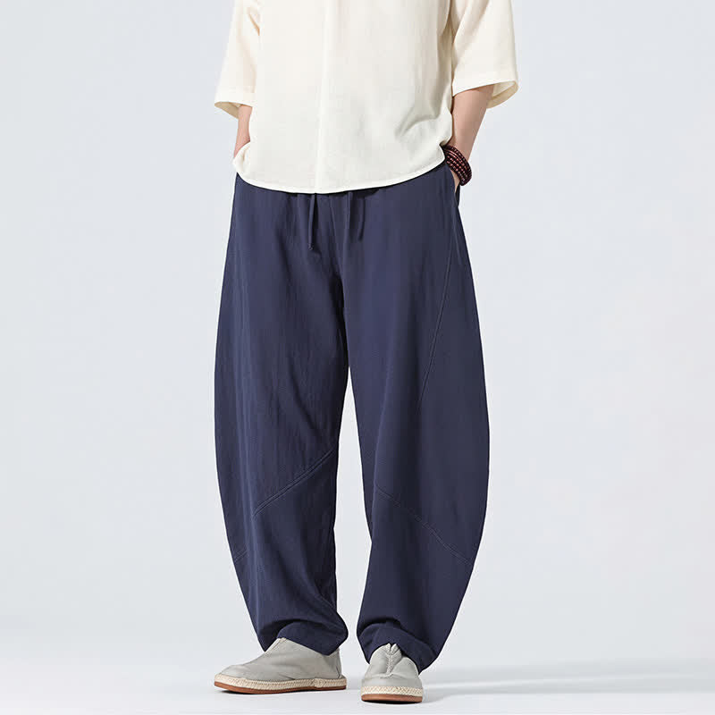 Buddha Stones Lässige, minimalistische Leinenhose für Herren, gerades Bein, mit Taschen und Kordelzug, ideal für Frühling und Sommer - image 10
