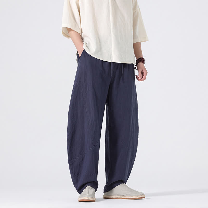 Buddha Stones Lässige, minimalistische Leinenhose für Herren, gerades Bein, mit Taschen und Kordelzug, ideal für Frühling und Sommer - image 14