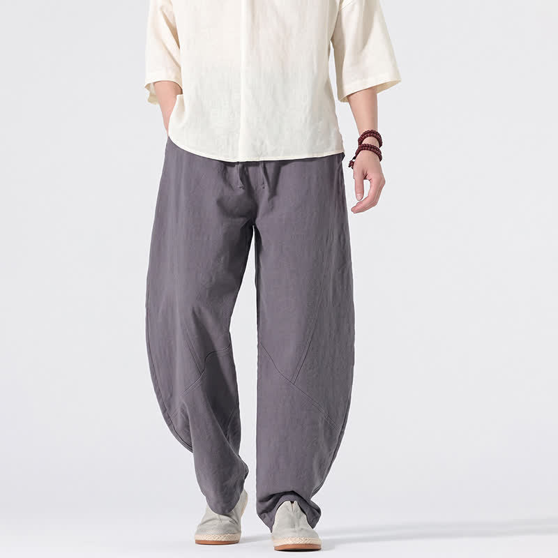 Buddha Stones Lässige, minimalistische Leinenhose für Herren, gerades Bein, mit Taschen und Kordelzug, ideal für Frühling und Sommer - image 1