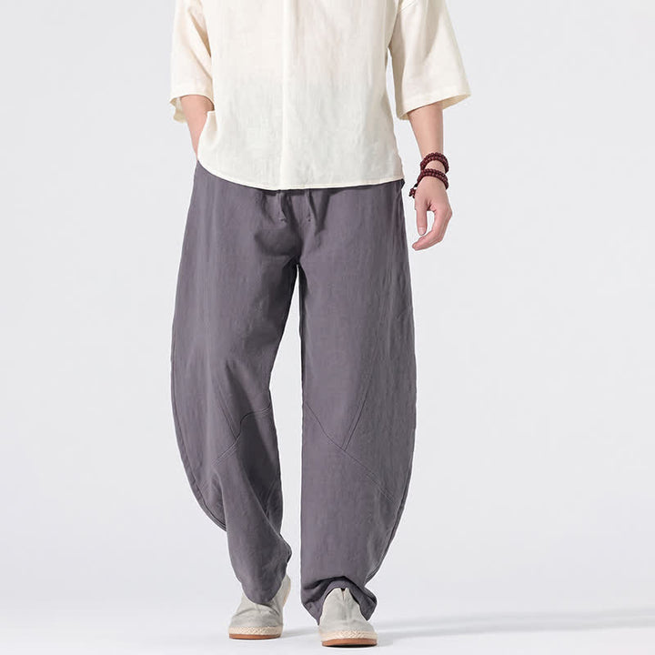 Buddha Stones Lässige, minimalistische Leinenhose für Herren, gerades Bein, mit Taschen und Kordelzug, ideal für Frühling und Sommer - image 1