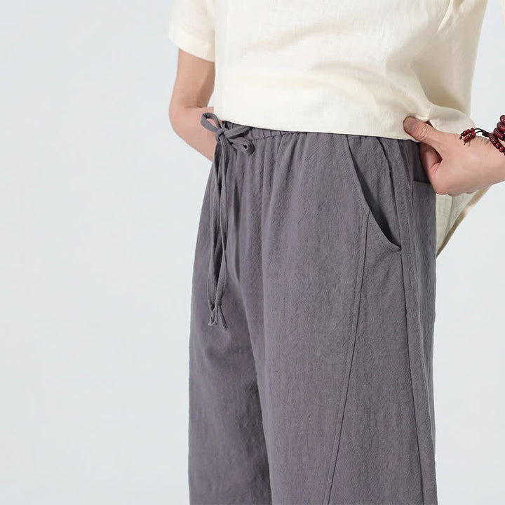 Buddha Stones Lässige, minimalistische Leinenhose für Herren, gerades Bein, mit Taschen und Kordelzug, ideal für Frühling und Sommer - image 6