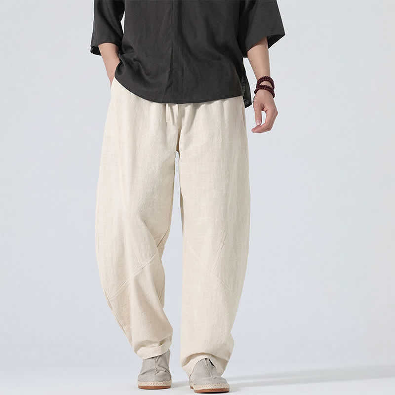 Buddha Stones Lässige, minimalistische Leinenhose für Herren, gerades Bein, mit Taschen und Kordelzug, ideal für Frühling und Sommer - image 27