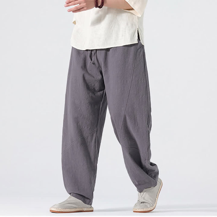 Buddha Stones Lässige, minimalistische Leinenhose für Herren, gerades Bein, mit Taschen und Kordelzug, ideal für Frühling und Sommer - image 4
