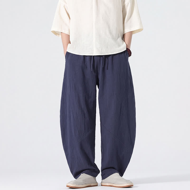 Buddha Stones Lässige, minimalistische Leinenhose für Herren, gerades Bein, mit Taschen und Kordelzug, ideal für Frühling und Sommer - Mitternachtsblau - US/ UK/AU46, EU56 (5XL) - image 9