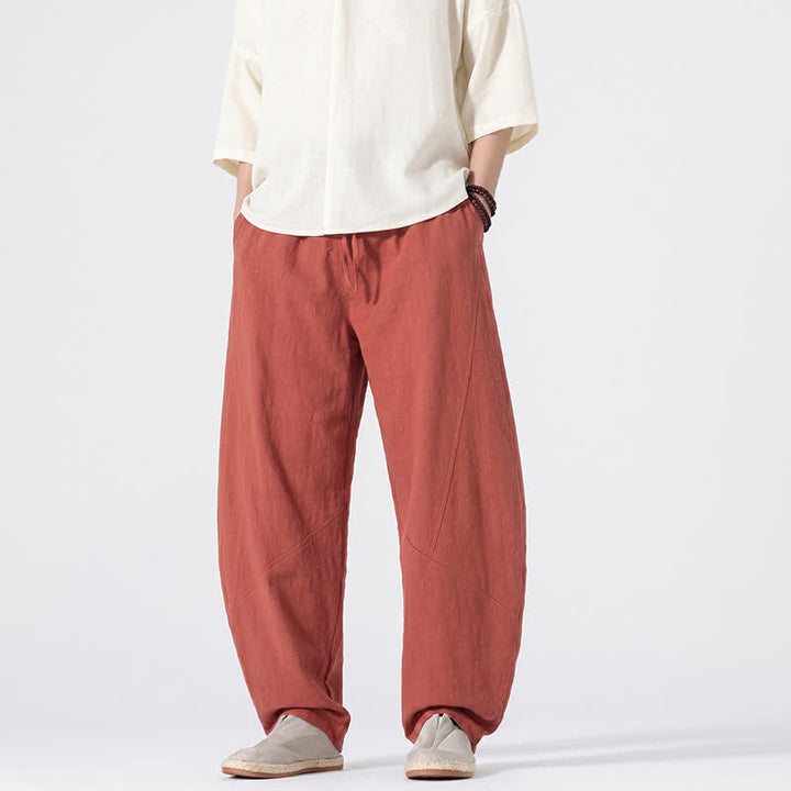 Buddha Stones Lässige, minimalistische Leinenhose für Herren, gerades Bein, mit Taschen und Kordelzug, ideal für Frühling und Sommer - image 20