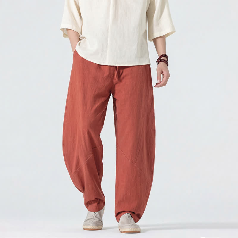 Buddha Stones Lässige, minimalistische Leinenhose für Herren, gerades Bein, mit Taschen und Kordelzug, ideal für Frühling und Sommer - image 18