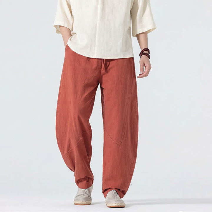 Buddha Stones Lässige, minimalistische Leinenhose für Herren, gerades Bein, mit Taschen und Kordelzug, ideal für Frühling und Sommer - image 18