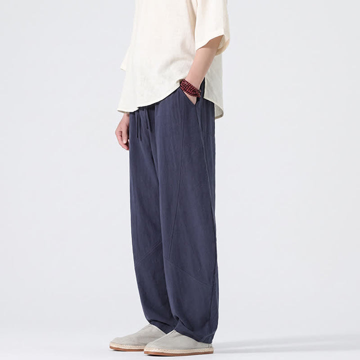 Buddha Stones Lässige, minimalistische Leinenhose für Herren, gerades Bein, mit Taschen und Kordelzug, ideal für Frühling und Sommer - image 13