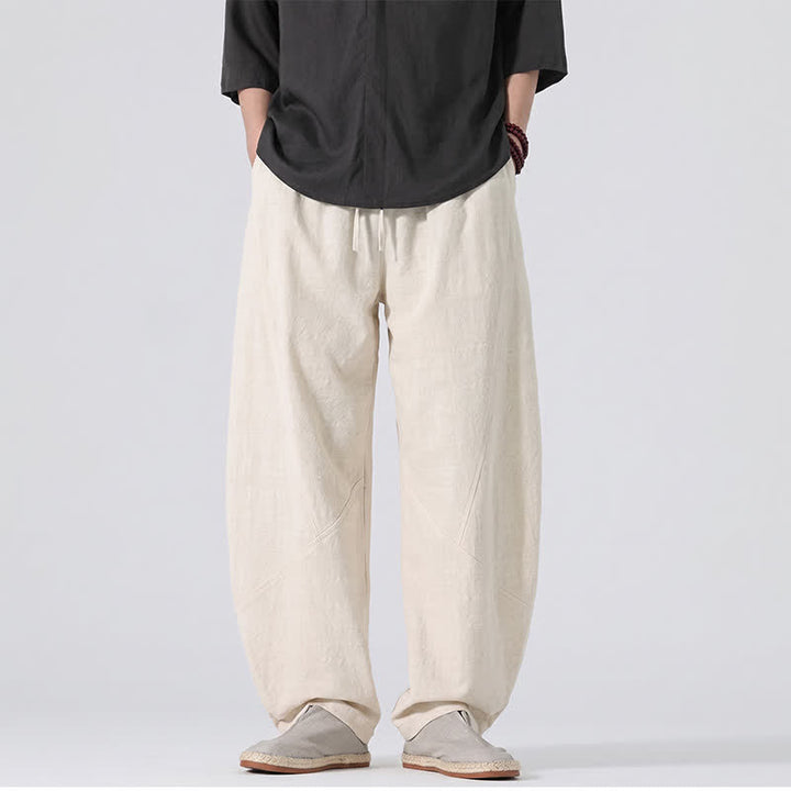 Buddha Stones Lässige, minimalistische Leinenhose für Herren, gerades Bein, mit Taschen und Kordelzug, ideal für Frühling und Sommer - Antikweiß - US/ UK/AU46, EU56 (5XL) - image 25