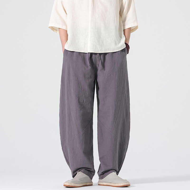 Buddha Stones Lässige, minimalistische Leinenhose für Herren, gerades Bein, mit Taschen und Kordelzug, ideal für Frühling und Sommer - Schiefergrau - US/ UK/AU46, EU56 (5XL) - image 0