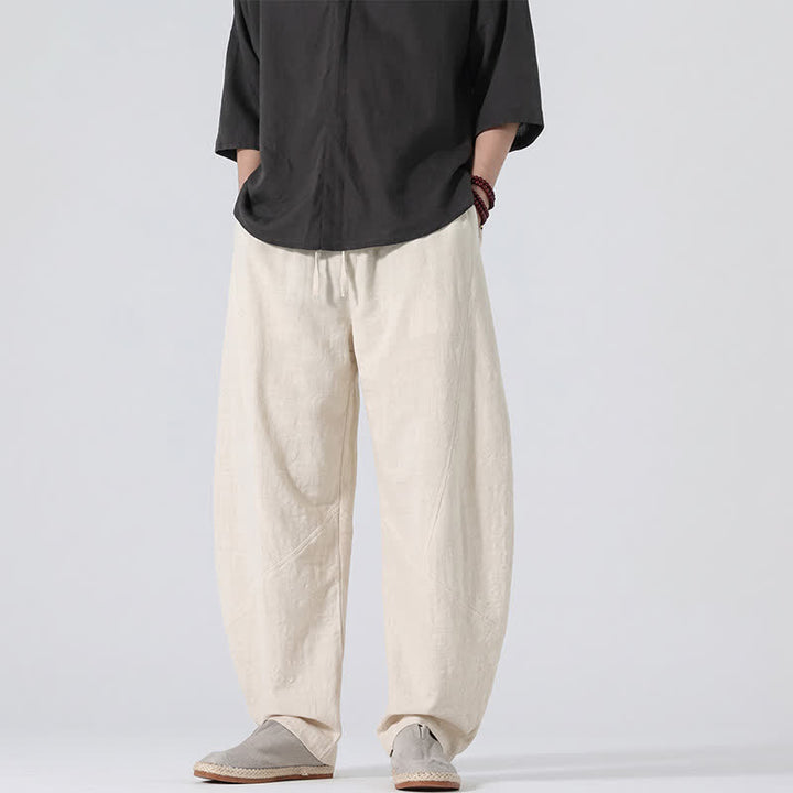 Buddha Stones Lässige, minimalistische Leinenhose für Herren, gerades Bein, mit Taschen und Kordelzug, ideal für Frühling und Sommer - image 26