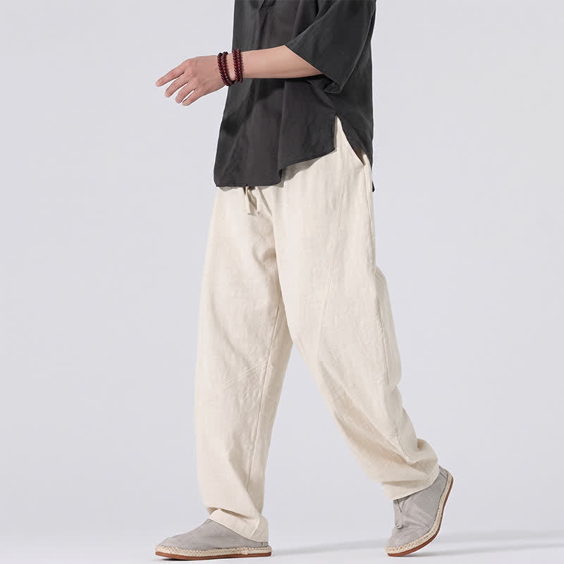 Buddha Stones Lässige, minimalistische Leinenhose für Herren, gerades Bein, mit Taschen und Kordelzug, ideal für Frühling und Sommer - image 28