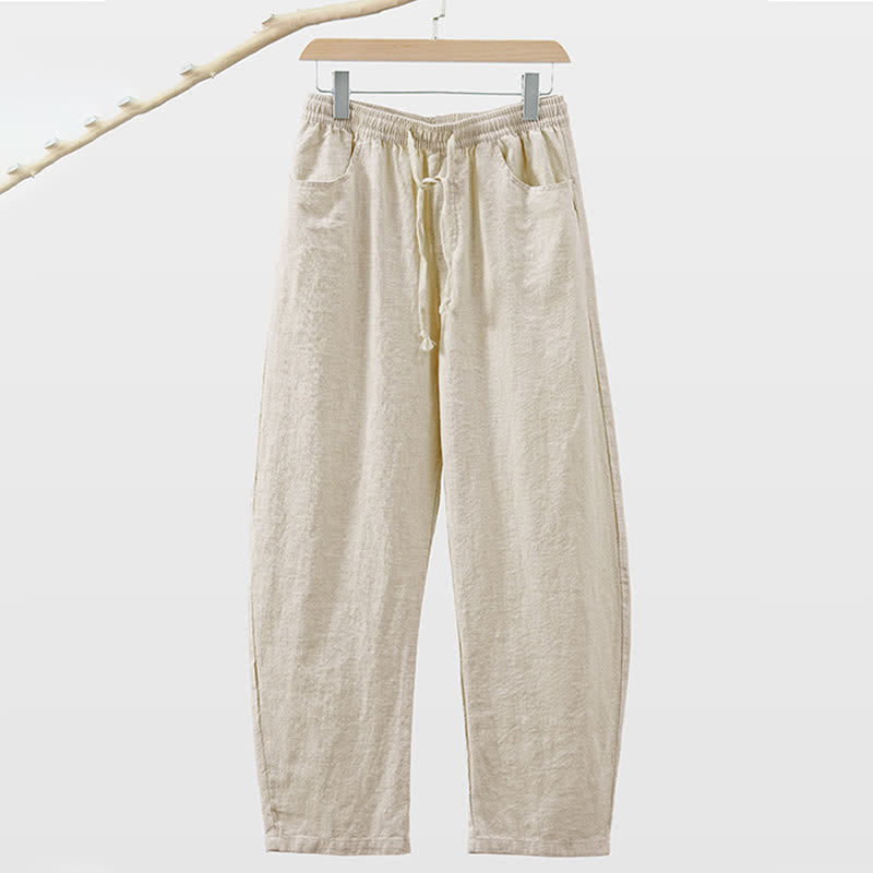 Buddha Stones Lässige Herren-Ankle-Hose mit Kordelzug, geradem Bein und Tasche für Frühling und Sommer - Antikweiß - US/UK/AU46, EU56 (5XL) - image 0