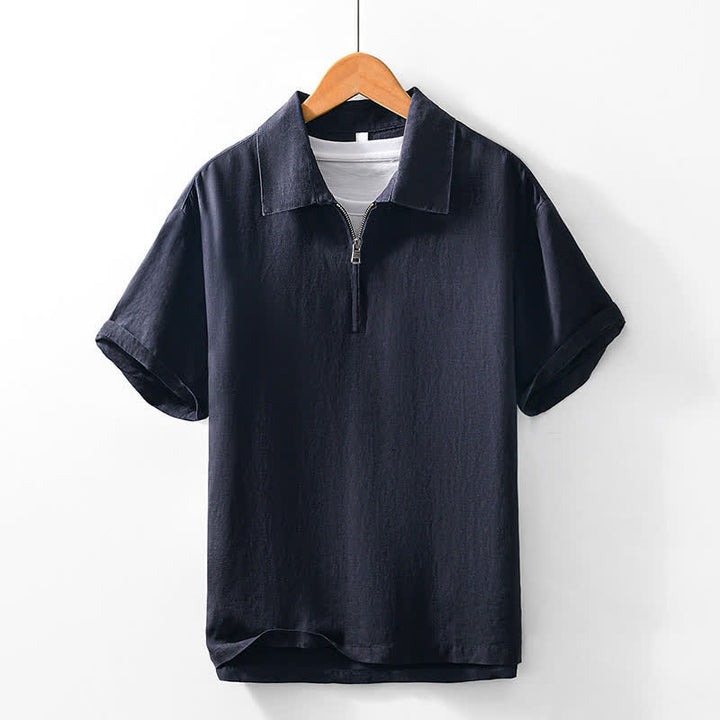 Buddha Stones Lässige, minimalistische Kurzarmhemden für Herren mit Viertelreißverschluss aus Unifarben – perfekt für den Sommer. - Dunkelgrau - US/ UK/AU42, EU52 (3XL) - image 15