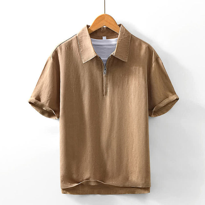 Buddha Stones Lässige, minimalistische Kurzarmhemden für Herren mit Viertelreißverschluss aus Unifarben – perfekt für den Sommer. - Sienna - US/ UK/AU42, EU52 (3XL) - image 8