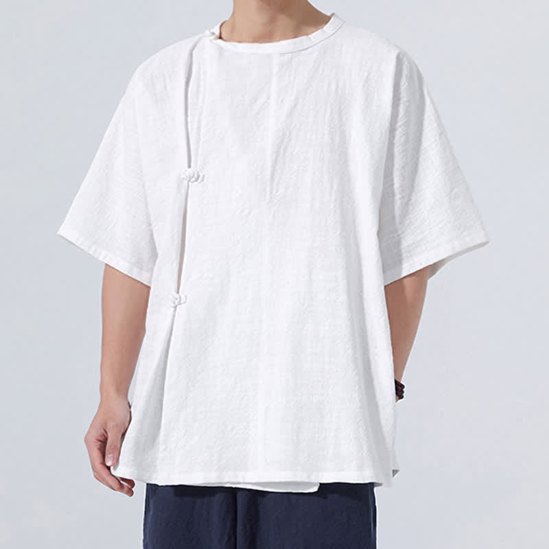 Buddha Stones Sommerliches Tang Style Minimalistisches Kurzarmhemd mit Froschknopf aus einfarbiger Baumwolle für Herren, Herrenhemd aus Baumwolle, Kurzarm, aus Baumwolle, aus der Tang Style Minimalistisches Hemd mit Froschknopf - image 18