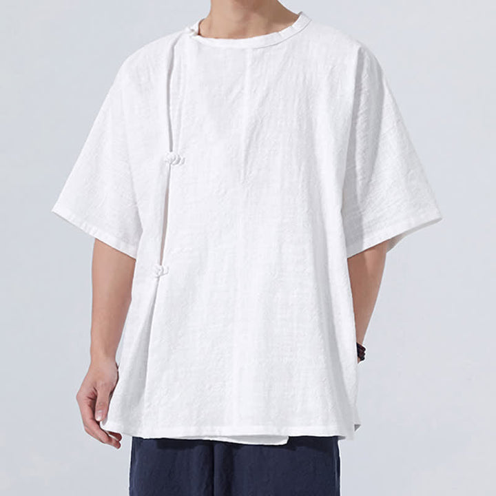 Buddha Stones Sommerliches Tang Style Minimalistisches Kurzarmhemd mit Froschknopf aus einfarbiger Baumwolle für Herren, Herrenhemd aus Baumwolle, Kurzarm, aus Baumwolle, aus der Tang Style Minimalistisches Hemd mit Froschknopf - image 18