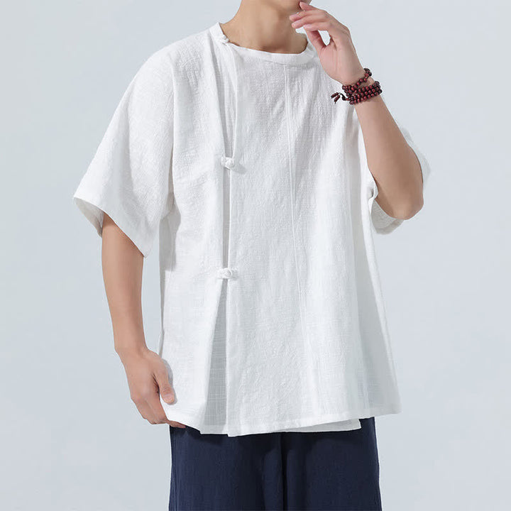 Buddha Stones Sommerliches Tang Style Minimalistisches Kurzarmhemd mit Froschknopf aus einfarbiger Baumwolle für Herren, Herrenhemd aus Baumwolle, Kurzarm, aus Baumwolle, aus der Tang Style Minimalistisches Hemd mit Froschknopf - image 21