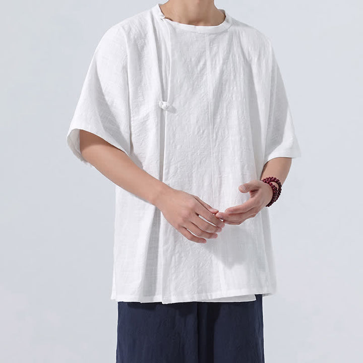 Buddha Stones Sommerliches Tang Style Minimalistisches Kurzarmhemd mit Froschknopf aus einfarbiger Baumwolle für Herren, Herrenhemd aus Baumwolle, Kurzarm, aus Baumwolle, aus der Tang Style Minimalistisches Hemd mit Froschknopf - image 20