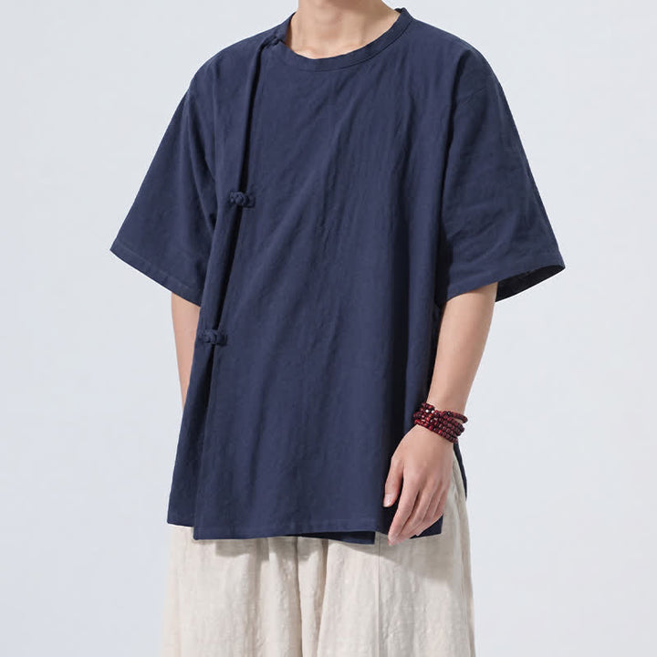 Buddha Stones Sommerliches Tang Style Minimalistisches Kurzarmhemd mit Froschknopf aus einfarbiger Baumwolle für Herren, Herrenhemd aus Baumwolle, Kurzarm, aus Baumwolle, aus der Tang Style Minimalistisches Hemd mit Froschknopf - image 10