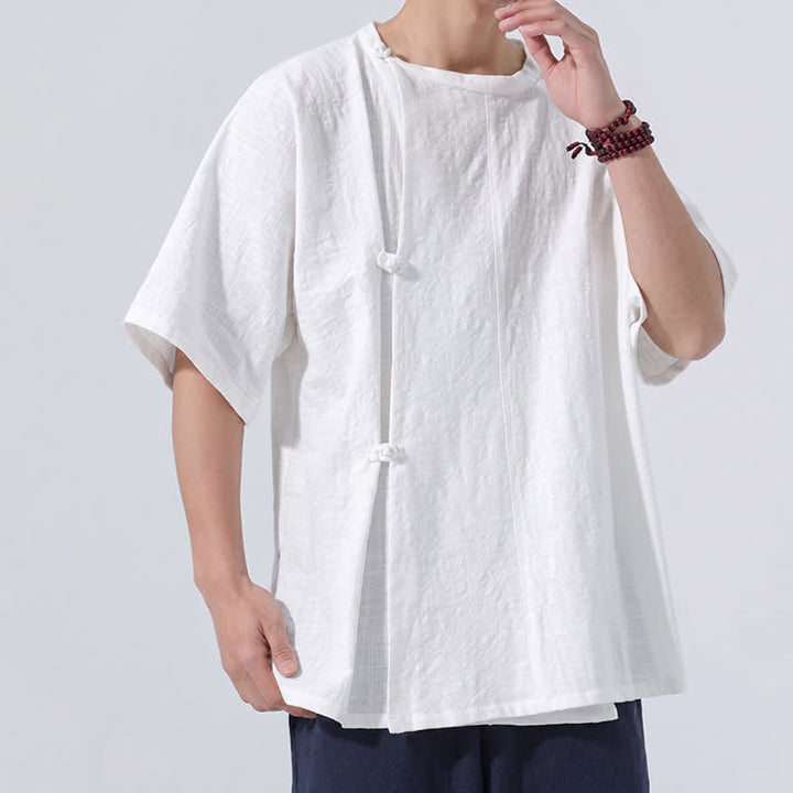 Buddha Stones Sommerliches Tang Style Minimalistisches Kurzarmhemd mit Froschknopf aus einfarbiger Baumwolle für Herren, Herrenhemd aus Baumwolle, Kurzarm, aus Baumwolle, aus der Tang Style Minimalistisches Hemd mit Froschknopf - image 22