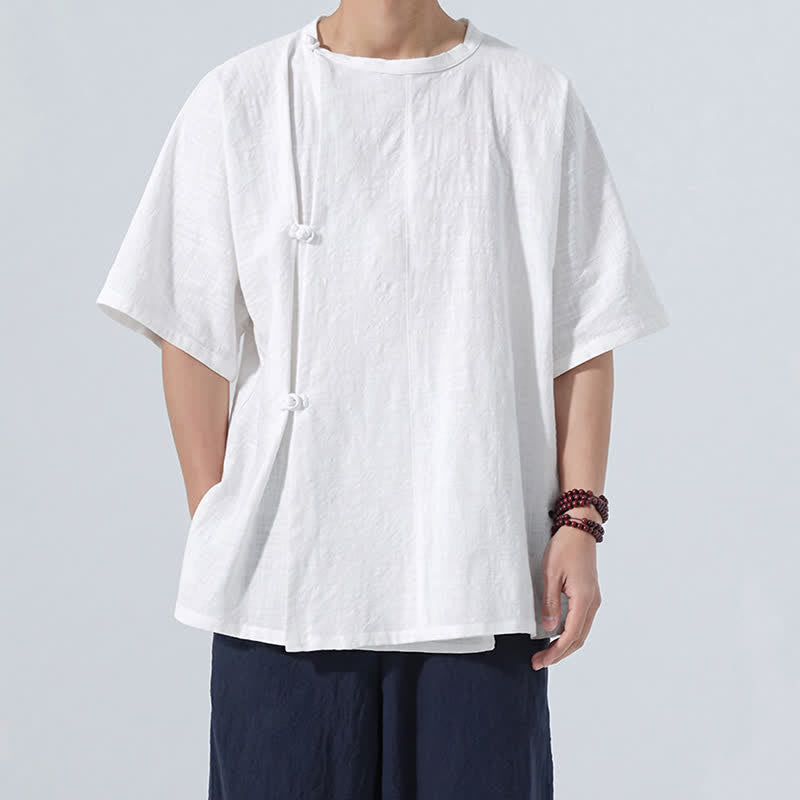 Buddha Stones Sommerliches Tang Style Minimalistisches Kurzarmhemd mit Froschknopf aus einfarbiger Baumwolle für Herren, Herrenhemd aus Baumwolle, Kurzarm, aus Baumwolle, aus der Tang Style Minimalistisches Hemd mit Froschknopf - image 19