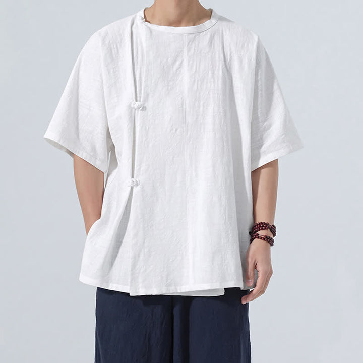 Buddha Stones Sommerliches Tang Style Minimalistisches Kurzarmhemd mit Froschknopf aus einfarbiger Baumwolle für Herren, Herrenhemd aus Baumwolle, Kurzarm, aus Baumwolle, aus der Tang Style Minimalistisches Hemd mit Froschknopf - image 19