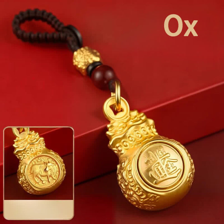 Buddha Stones „Jeden Tag ein Vermögen verdienen“ – Schlüsselanhänger mit goldfarbenem Kupfer-Geldbeutel und chinesischen Tierkreiszeichen - Ochse - image 13