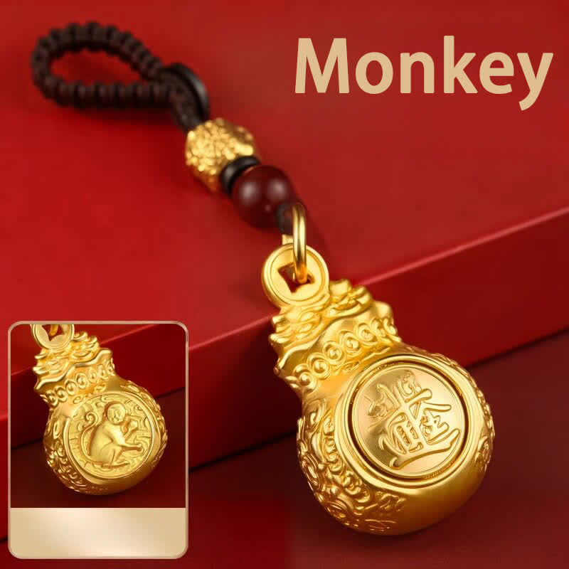 Buddha Stones „Jeden Tag ein Vermögen verdienen“ – Schlüsselanhänger mit goldfarbenem Kupfer-Geldbeutel und chinesischen Tierkreiszeichen - Affe - image 25