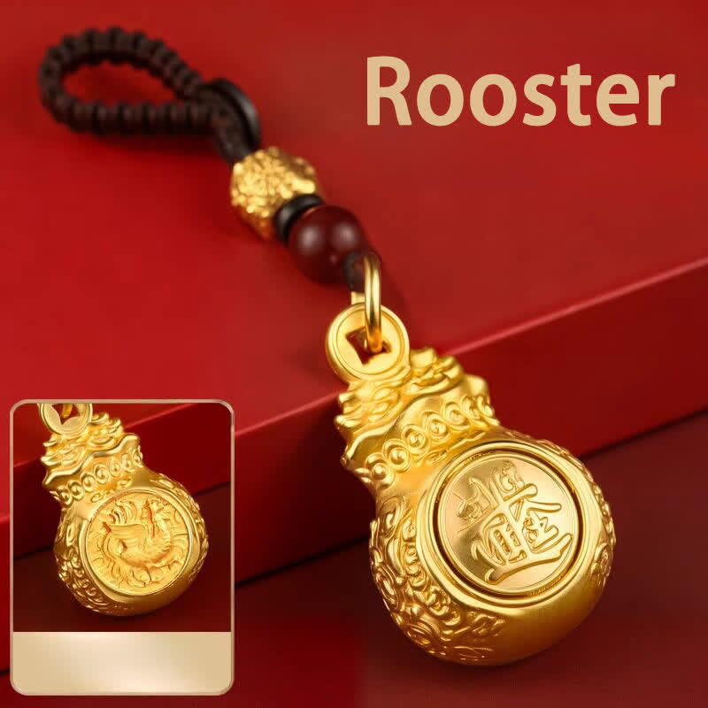 Buddha Stones „Jeden Tag ein Vermögen verdienen“ – Schlüsselanhänger mit goldfarbenem Kupfer-Geldbeutel und chinesischen Tierkreiszeichen - Hahn - image 26