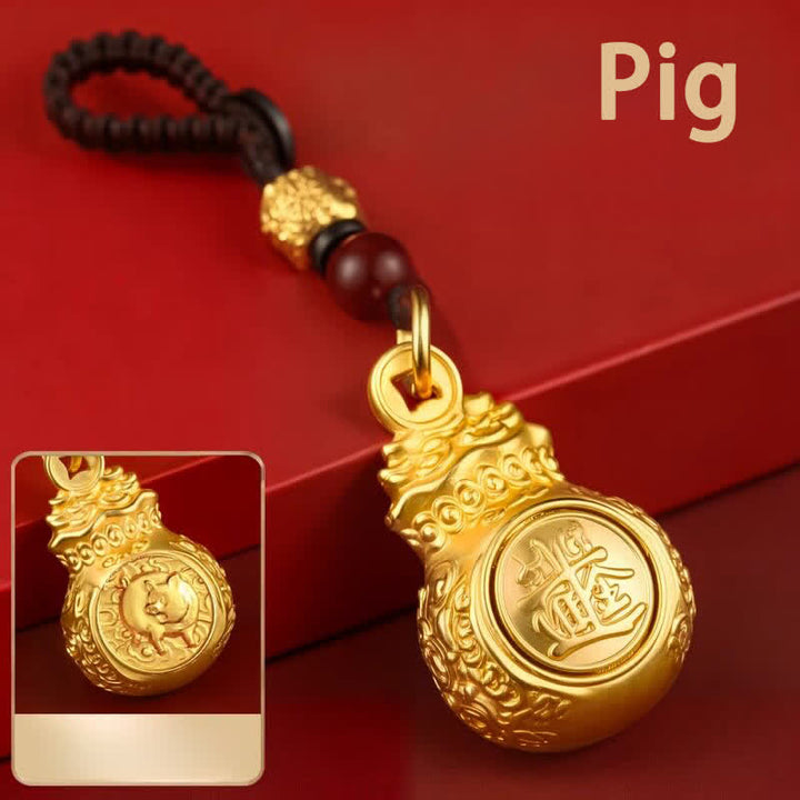 Buddha Stones „Jeden Tag ein Vermögen verdienen“ – Schlüsselanhänger mit goldfarbenem Kupfer-Geldbeutel und chinesischen Tierkreiszeichen - Schwein - image 28
