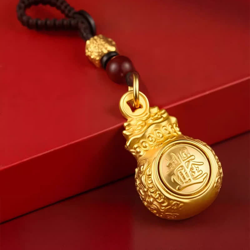 Buddha Stones „Jeden Tag ein Vermögen verdienen“ – Schlüsselanhänger mit goldfarbenem Kupfer-Geldbeutel und chinesischen Tierkreiszeichen - image 1